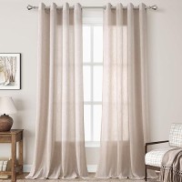 Nanspring Linen Blend Oatmeal Sheer Curtains 108 Inches Long 2 Panels Sets For Living Room Grommet Semi Sheer Light Filterinig B