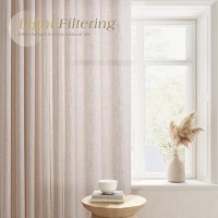 Nanspring Linen Blend Oatmeal Sheer Curtains 108 Inches Long 2 Panels Sets For Living Room Grommet Semi Sheer Light Filterinig B