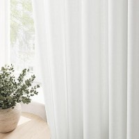 Off White Linen Sheer Curtains 96 Inch Length For Living Room 2 Panels Set Soft Thick Textured Grommet Semi Sheer Light Filterin