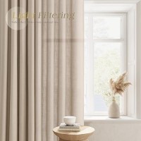 Tan Linen Curtains 90 Inches Long 2 Panel Set Grommet Elegant Semi Sheer Light Filtering Drapes Neutral Boho Linen Blend Privacy