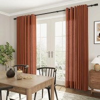 Linen Curtains 96 Inches Long For Living Room Terracotta Grommet Semi Sheer Light Reducing Curtain Drapes 2 Panel Set Airy Light