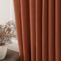 Linen Curtains 96 Inches Long For Living Room Terracotta Grommet Semi Sheer Light Reducing Curtain Drapes 2 Panel Set Airy Light