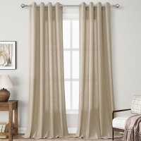 Taupe Linen Blend Curtains 102 Inches Long 2 Panels Set Grommet Natural Faux Semi Sheer Sunlight Filtering Drapery Luxury Lightw