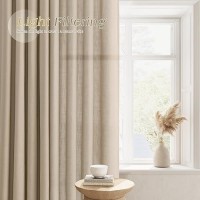 Taupe Linen Blend Curtains 102 Inches Long 2 Panels Set Grommet Natural Faux Semi Sheer Sunlight Filtering Drapery Luxury Lightw