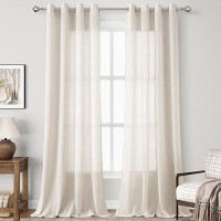 Sand Linen Curtains 90 Inches Long 2 Panel Set Grommet Elegant Semi Sheer Light Filtering Drapes Neutral Boho Linen Blend Privac