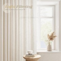 Sand Linen Curtains 90 Inches Long 2 Panel Set Grommet Elegant Semi Sheer Light Filtering Drapes Neutral Boho Linen Blend Privac