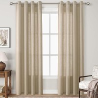 Taupe Linen Curtains 84 Inches Long 2 Panel Set Grommet Elegant Semi Sheer Light Filtering Drapes Neutral Boho Linen Blend Priva