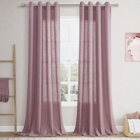 Blush Semi Sheer Drapes 108 Inches Long 2 Panels Set Grommet Natural Linen Blend Light Filtering Curtains Extra Long Privacy Far