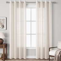 Sand Linen Extra Long Curtains For Living Room 120 Length 2 Panels Grommet Semi Sheer Light Filtering Curtains Solid Flax Privac