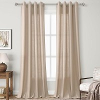 Tan Light Filtering Sheer Curtains 96 Inches Long For Living Room 2 Panels Grommet Drapes Textured Linen Ramie Semitransparent P