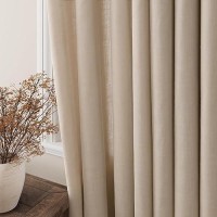 Tan Light Filtering Sheer Curtains 96 Inches Long For Living Room 2 Panels Grommet Drapes Textured Linen Ramie Semitransparent P