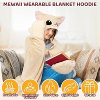 Mewaii Wearable Oversized Blanket Hoodie For Adults  Fennec Fox Blanket Hooded Cloak  Warm And Cozy Flannel Cute Blanket Hoodie  Funny Blanket Christmas Gifts For Women And Males