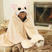 Mewaii Wearable Oversized Blanket Hoodie For Adults  Fennec Fox Blanket Hooded Cloak  Warm And Cozy Flannel Cute Blanket Hoodie  Funny Blanket Christmas Gifts For Women And Males