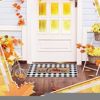 Teenyyou Thanksgiving Fall Door Mat Welcome Doormat Imitation Coir Mats Front Porch Entryway Maple Mats Buffalo Plaid Mat For Fa