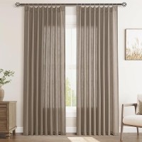 Joywell Linen Pinch Pleated Window Curtains 102 Inch Long Back Tab Clip Rings Semi Sheer Light Filtering Drapes With Hooks For B