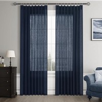 Joywell Linen Pinch Pleated Window Curtains 96 Inch Long Back Tab Clip Rings Semi Sheer Light Filtering Drapes With Hooks For Be