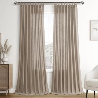 Joywell Linen Pinch Pleated Window Curtains 120 Inch Long Back Tab Clip Rings Semi Sheer Light Filtering Drapes With Hooks For B