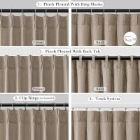 Joywell Linen Pinch Pleated Window Curtains 120 Inch Long Back Tab Clip Rings Semi Sheer Light Filtering Drapes With Hooks For B