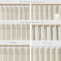 Joywell Linen Pinch Pleated Window Curtains 102 Inch Long Back Tab Clip Rings Semi Sheer Light Filtering Drapes With Hooks For B