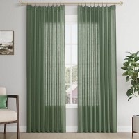 Joywell Linen Pinch Pleated Window Curtains 84 Inch Long Back Tab Clip Rings Semi Sheer Light Filtering Drapes With Hooks For Be