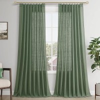 Joywell Linen Pinch Pleated Window Curtains 102 Inch Long Back Tab Clip Rings Semi Sheer Light Filtering Drapes With Hooks For B