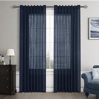 Joywell Linen Pinch Pleated Window Curtains 90 Inch Long Back Tab Clip Rings Semi Sheer Light Filtering Drapes With Hooks For Be