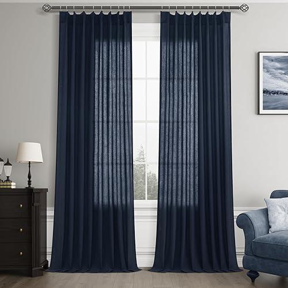 Joywell Linen Pinch Pleated Window Curtains 108 Inch Long Back Tab Clip Rings Semi Sheer Light Filtering Drapes With Hooks For B