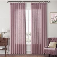 Joywell Linen Pinch Pleated Window Curtains 96 Inch Long Back Tab Clip Rings Semi Sheer Light Filtering Drapes With Hooks For Be