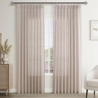 Joywell Linen Pinch Pleated Window Curtains 84 Inch Long Back Tab Clip Rings Semi Sheer Light Filtering Drapes With Hooks For Be