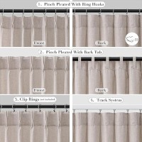 Joywell Linen Pinch Pleated Window Curtains 84 Inch Long Back Tab Clip Rings Semi Sheer Light Filtering Drapes With Hooks For Be