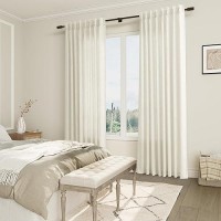 Joywell Linen Pinch Pleated Window Curtains 90 Inch Long Back Tab Clip Rings Semi Sheer Light Filtering Drapes With Hooks For Be