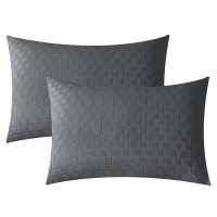 Jellymoni 2 Pack Dark Grey Pillowcases King Size Soft Microfiber Knitted Jacquard Waffle Weave Pillow Covers With Envelope Clos