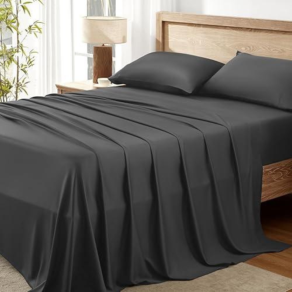 Andency Dark Grey Queen Sheets Set 100 Viscose Derived From Bamboo Cooling Bed Sheets Queen Size Deep Pocket Up To 16 Sil