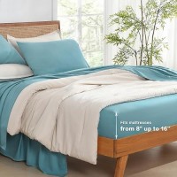 Andency Grayish Teal California King Sheet Sets 100 Viscose Derived From Bamboo Cooling Sheet Set Deep Pocket Up To 16 Si