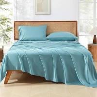 Andency Grayish Teal King Size Sheets Set 100 Viscose Derived From Bamboo Cooling King Sheets Deep Pocket Up To 16 Silky