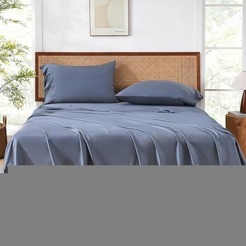 Andency Dark Blue Grey Full Size Bed Sheets 100 Viscose Derived From Bamboo Cooling Full Sheets Deep Pocket Up To 16 Silk