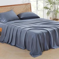 Andency Dark Blue Grey Full Size Bed Sheets 100 Viscose Derived From Bamboo Cooling Full Sheets Deep Pocket Up To 16 Silk