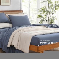 Andency Dark Blue Grey Full Size Bed Sheets 100 Viscose Derived From Bamboo Cooling Full Sheets Deep Pocket Up To 16 Silk