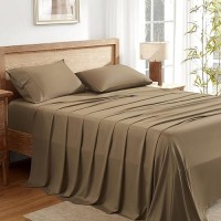 Andency Taupe California King Sheet Sets 100 Viscose Derived From Bamboo Cooling Sheet Set Deep Pocket Up To 16 Silky Sof