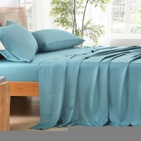 Andency Grayish Teal Queen Sheets Set 100 Viscose Derived From Bamboo Cooling Bed Sheets Queen Size Deep Pocket Up To 16