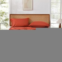 Andency Orange Queen Sheets Set 100 Viscose Derived From Bamboo Cooling Bed Sheets Queen Size Deep Pocket Up To 16 Silky