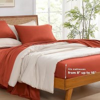 Andency Orange Queen Sheets Set 100 Viscose Derived From Bamboo Cooling Bed Sheets Queen Size Deep Pocket Up To 16 Silky