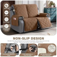 Taococo 100% Waterproof Loveseat Recliner Cover  Non Slip Split Recliner Couch Cover With Elastic Straps  Washable Reclining Sofa Cover Furniture Protector For Kids  Pets(2 Seater  Brown)