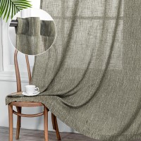 Mysky Home Short Curtains For Bedroom Semi Sheer Light Filtering Privacy Drapes For Small Window Linen Look Textured Boho Home D