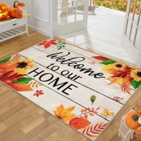 Pauwer Fall Door Mat Indoor Entrance 32X48 Soft Welcome Mats For Front Door Ultra Thin Pumpkin Doormat Washable Entryway Rug