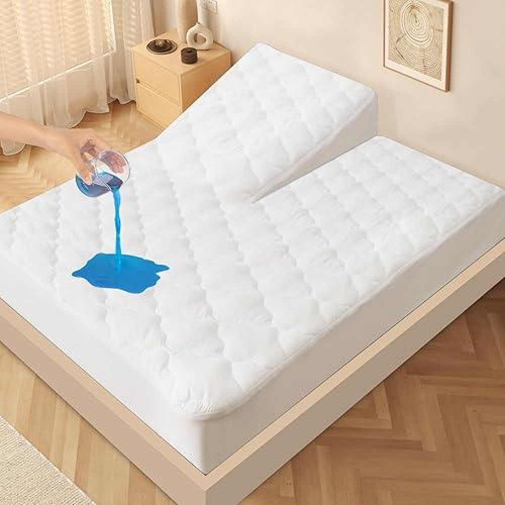 Split Top King Mattress Protector Pad Waterproof Quilted 34 Top Split From Head Breathable Split Top King Mattress Topper Co