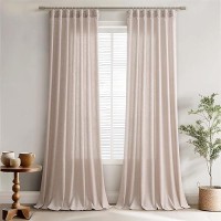 Joywell Oatmeal 108 Inch Length Linen Curtains 2 Panels Set Back Tab Farmhouse Curtains Muslin Drop Cloth Semi Sheer Linen Drape