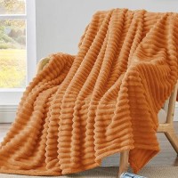 Bedelite Fall Throw Blanket For Couch - 300Gsm Soft & Warm Fluffy Fleece Blanket  Decorative And Giftable Burnt Orange Striped Blankets For Women  Men  50