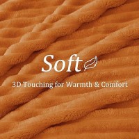 Bedelite Fall Throw Blanket For Couch - 300Gsm Soft & Warm Fluffy Fleece Blanket  Decorative And Giftable Burnt Orange Striped Blankets For Women  Men  50