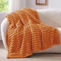 Bedelite Fall Throw Blanket For Couch - 300Gsm Soft & Warm Fluffy Fleece Blanket  Decorative And Giftable Burnt Orange Striped Blankets For Women  Men  50